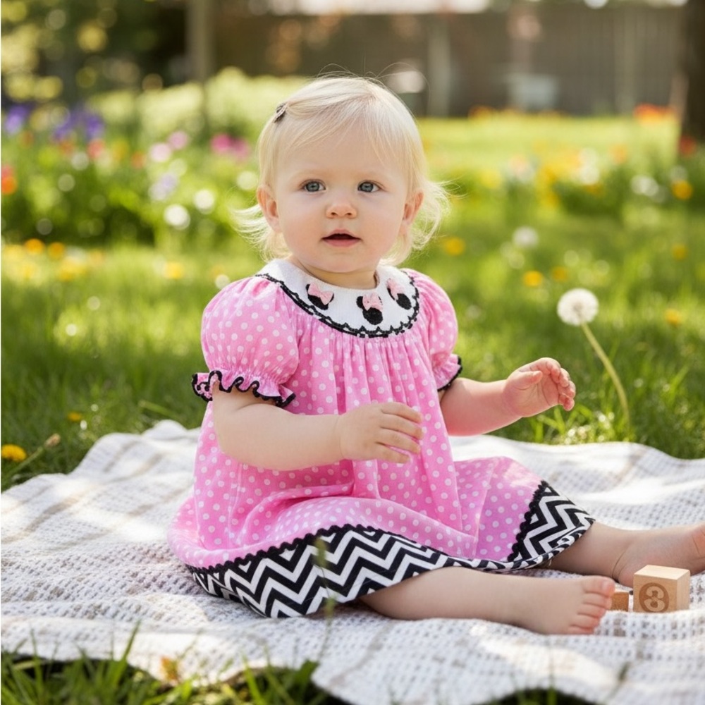 NWT Minnie Hand Smocked Bishop Pink Polka Dot Dress - 2T